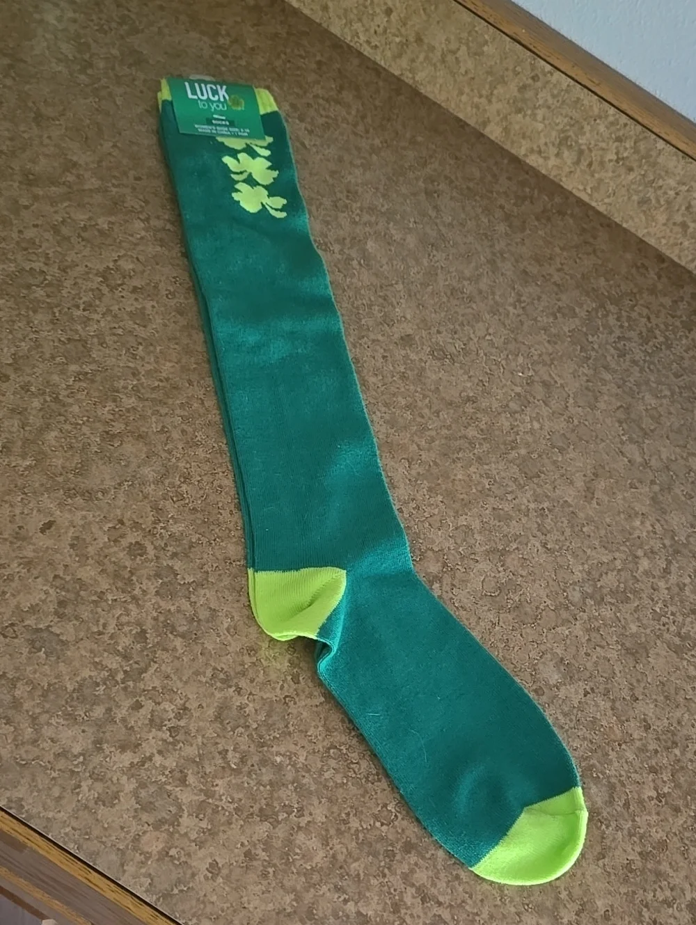 Green Shamrock Knee-High Socks Womens Green/Yellow New Tall Long